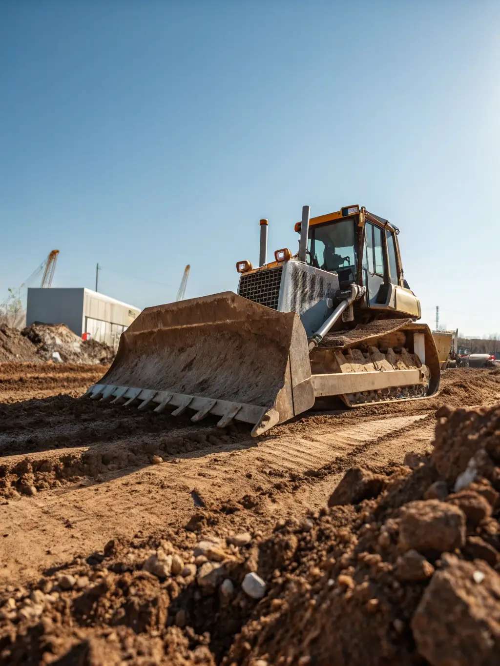 A Yanmar excavator removing brush and small trees from a residential lot, demonstrating Hendersons Construction LLC's brush removal capabilities.