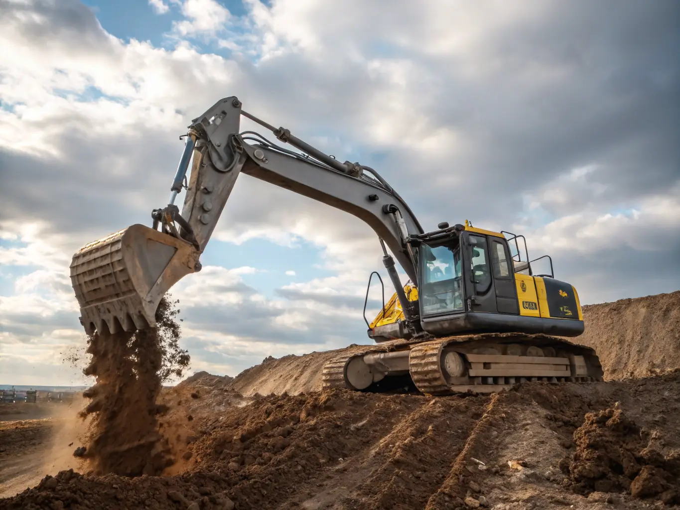 An excavator leveling a lot in preparation for construction, demonstrating the precision and expertise involved in the excavation process.